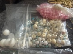 Vintage Jewelry Making Beads Lot Metal Plastic Pearls Pink Wood Miscellaneous