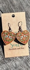 Beautiful vintage style heart earrings with flowers and birds. simple boho heart