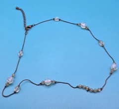 Vintage Beaded Necklace – Metal Chain – Multicolored Beads