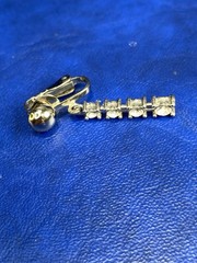Vtg Silvertone 4 Rhinestone Linear Bezel Set Dangle Drop Clip On Estate Earrings