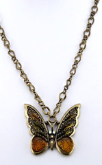Butterfly Necklace Antique Gold Tone 18″ Chain