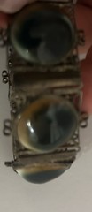 Victorian Silver Tone Filligree Opercullum/Shiva Eye Shells Link Bracelet # 9107