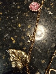 B & J Rose & Gold Tone Charm Necklace And Bracelet Set Hearts, Leaves, Frog,…