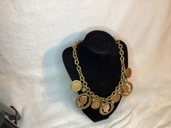 Vintage Gold Tone Faux Old Coin Design Necklace Unmarked 17” Chain