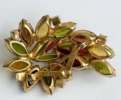 VTG Juliana Multicolor Autumn Marquise Rhinestone Leaf Brooch & Clip-On Earrings