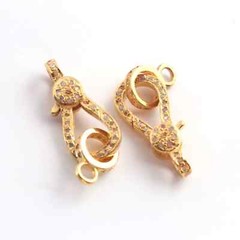 1 PC Pave Diamond Lobsters Over Yellow Gold – Double Sided Diamond Clasp 21mmx10