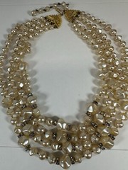 Vintage Necklace Multistrand Simulated Pearl Collar Rondelle Statement 16-18 in