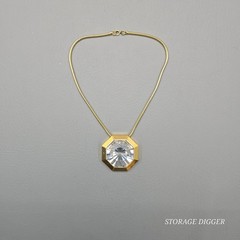 VTG Lanvin Paris Swarovski Crystal Pendant Necklace Gold-Tone Snake Chain 18″