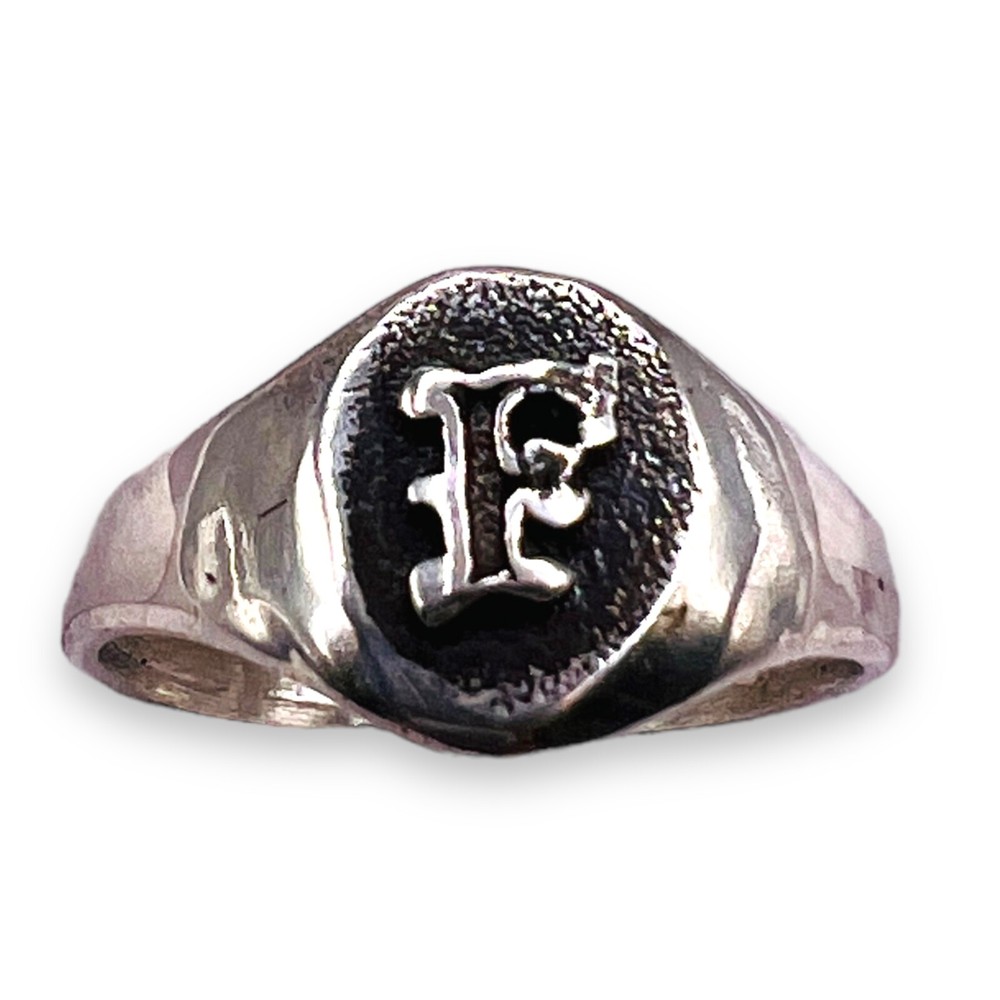 Vintage Initial Letter F Signet Oxidized 925 Sterling Silver Child Ring Size 3