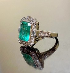 3.65Ct Art Deco Vintage Lab Created Emerald Diamond Engagement 925 Silver Ring