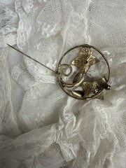 Antique 1920s Large Gold Washed Art Nouveau Art Deco Brooch Ice Blue