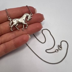 Vintage USSR 916 Silver Horse Pendant Necklace Soviet Armenian Jewelry 1980 6.9g