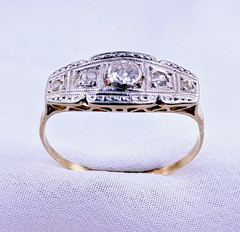 Antique 18ct Gold Art Deco Diamond Filigree Band Ring 0.06ct Natural Size 8.25