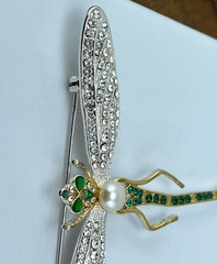 Signed MMA MKM CN Metropolitan Museum Of Art Enamel Rhinestone Dragonfly Brooch