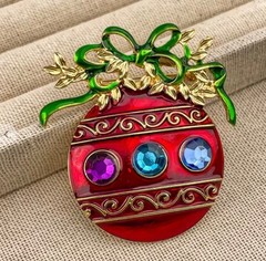 Christmas Red Ornament Brooch Box included