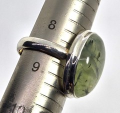 Prehnite gemstone open work large green gemstone sterling silver ring size 8.5
