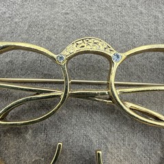 Vintage Gold tone Spectacle Eyeglasses with Rhinestones Pin Brooch