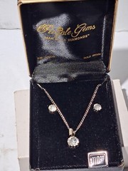 VINTAGE ROYALE GEMS MAN MADE DIAMONDS NECKLACE AND PIERCED EARRING SET NOS