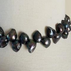 VTG Iridescent Peacock Baroque Pearl Necklace Sterling Silver Clasp~18”