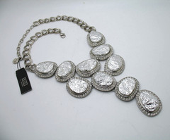Vintage RJ Graziano runway statement necklace Silvertone and rhinestones