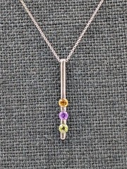 Vtg Sadye L Vassil 925 Sterling Silver 3 Gemstone Bar Pendant 16-18″ Necklace
