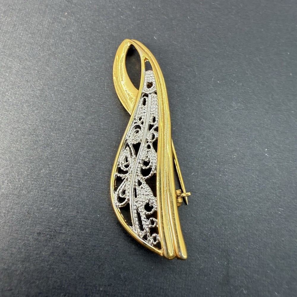 Vintage REVLON BROOCH 2″ Gold Tone & Silver Pin