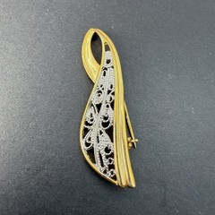 Vintage REVLON BROOCH 2″ Gold Tone & Silver Pin