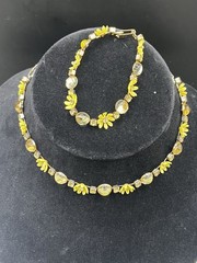 Summer Yellow Daisy Cabochon & Rhinestone MCM STYLE NECKLACE Bracelet set Choker