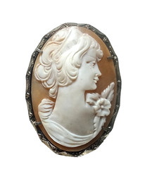 Vintage Hand-Carved Shell Cameo Brooch/Pendant Set in 800 Silver – Free Shipping