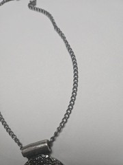 Vintage Silver Tone Abalone Shell Oval Pendant Necklace Boho Statement Jewelry