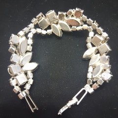 Vtg Rhinestone Silver Tone Bracelet~Intricate Design Old Fashion Glam Rare