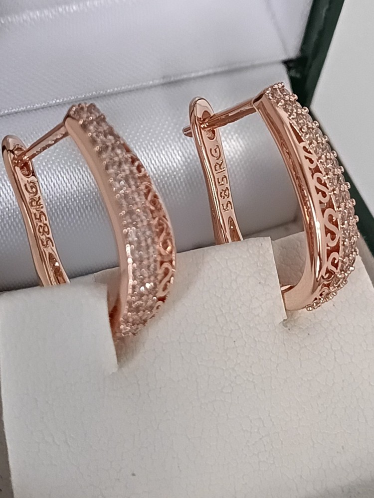 Vintage 1990-s 14 Ct Rolled Gold Zircons Earrings-Hallmarked 585 RG