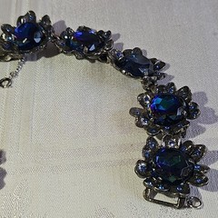 Signed Judy Lee Bracelet & Errings Blue Rhinestones Aurora Borealis Vintage