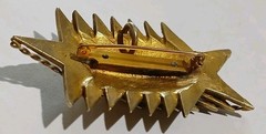 Vtg MCM Brutalist Gilt Sawtooth Brooch Pendant Architectural Gold Tone