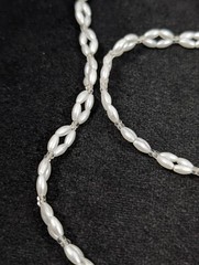 Vintage Retro White Faux Pearl Oval Bead Woven Style Necklace 26 in