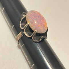 Vtg Sterling 925 Faux Opal Glass Oval Cocktail Ring Sz 8.5