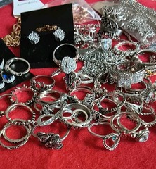 Estate Collection Silver Tone Jewelry Lot Rings Earrings mixed lot #10a (60 pcs)