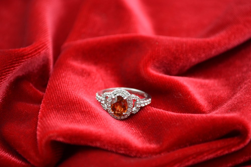 Vintage RSI Sterling Silver 925 Amber CZ Halo Ring Size 7.25 Thailand Jewelry