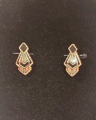 Art Deco Style Silver And Black On Copper Pierced Earrings