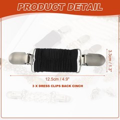 3Pcs Dress Clips Back Cinch,Retro Sweater Clip Cardigan Clips(12×3.3×0.9cm,Grey)