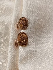 Antique Bespoke 10K Yellow Gold Cufflinks: Art Deco Repousse Ovals, Fixed Back