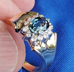Original EARTH MINED Teal Blue SAPPHIRE DIAMOND Engagement Ring SOLID 14K GOLD 9