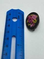 VINTAGE POLYMER CLAY FLOWER BROOCH, PINK ROSES OVAL BROOCH