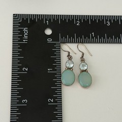 925 Sterling Silver Genuine Blue Topaz & Chalcedony Vintage Dangle Earrings