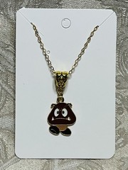 Cartoon Goomba Mario Video Game Gold Enamel Bohemian Fashion Trendy Necklace 18”