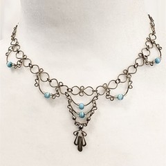 Y2K Edwardian Revival Choker Blue Cat’s Eye Beads – Vintage Regencycore Necklace