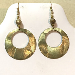 NEW LISTING* LG.HANDCRAFTED VTG.ENGRAVED GOLDEN BRASS- OPEN RING- EARRINGS-NEW#1