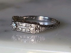 Antique Art Deco Platinum Diamond Wedding Engagement BAND Ring Estate Fine