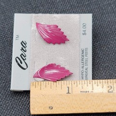 Vintage Cara Burgundy Wine Enamel Pierced Earrings New Old Stock NOS Prop 1″
