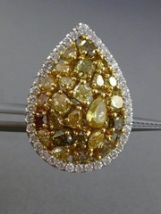 ESTATE LARGE 6.98CT WHITE & FANCY INTENSE DIAMOND 18KT 2 TONE GOLD PEAR EARRINGS